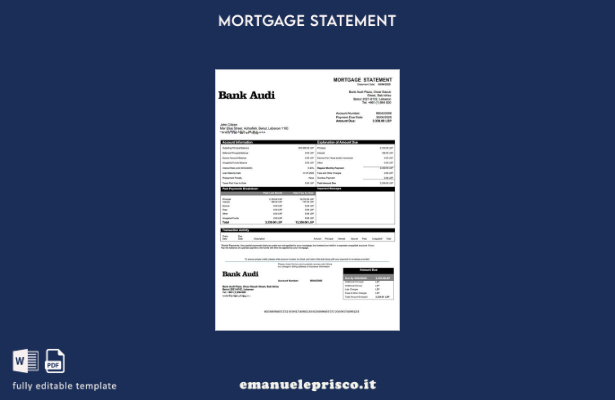 modello di modello Word e PDF di estratto conto mutuo Audi Bank del Libano in st